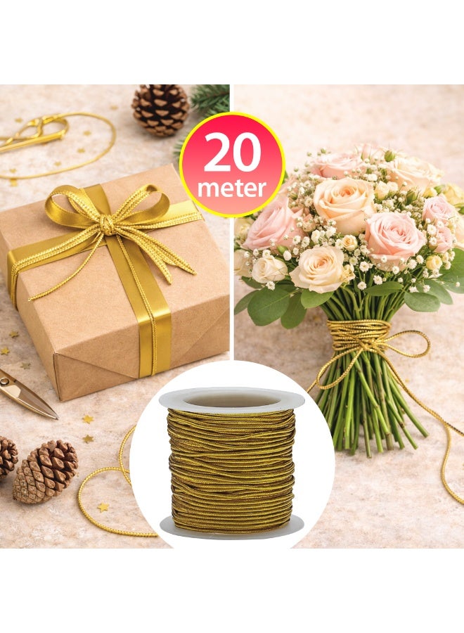 Habibi Party 10 Meter Elastic Ribbon Roll – Gold Color, 1 mm for Gift Wrapping, Crafts & Decoration - Image 1
